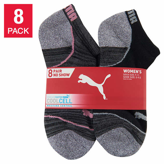 PUMA Ladies No Show Socks, Gray (8-Pair)