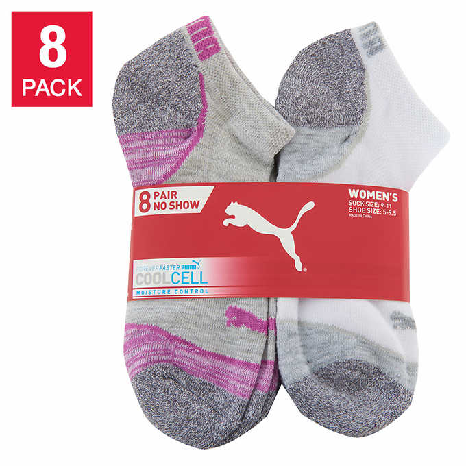 PUMA Ladies No Show Socks, White (8-Pair)