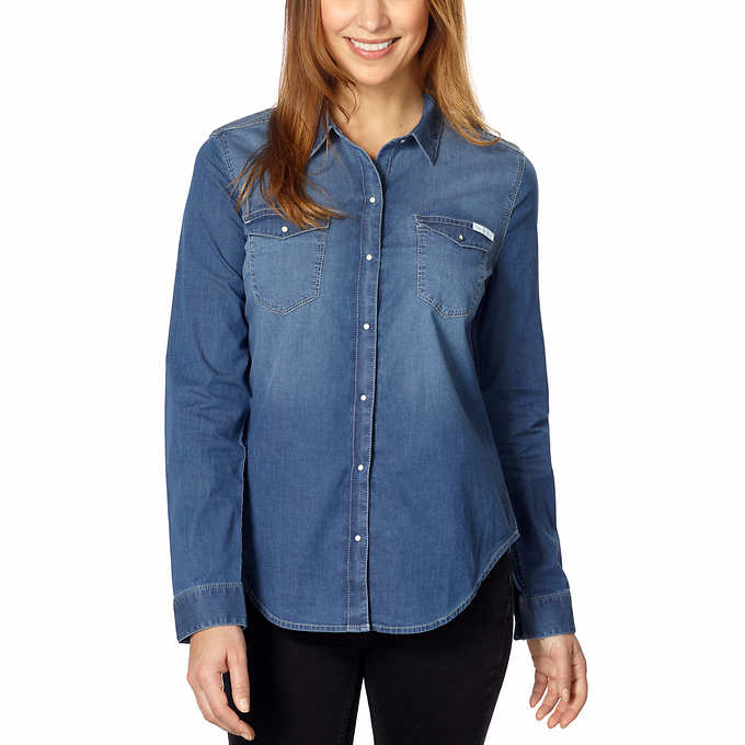 Calvin Klein Jeans Ladies' Denim Shirt, Blue (Large) - ADDROS.COM