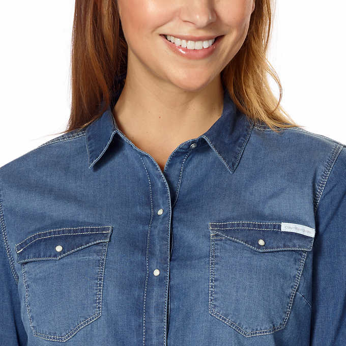 Calvin Klein Jeans Ladies' Denim Shirt, Blue (Large) - ADDROS.COM