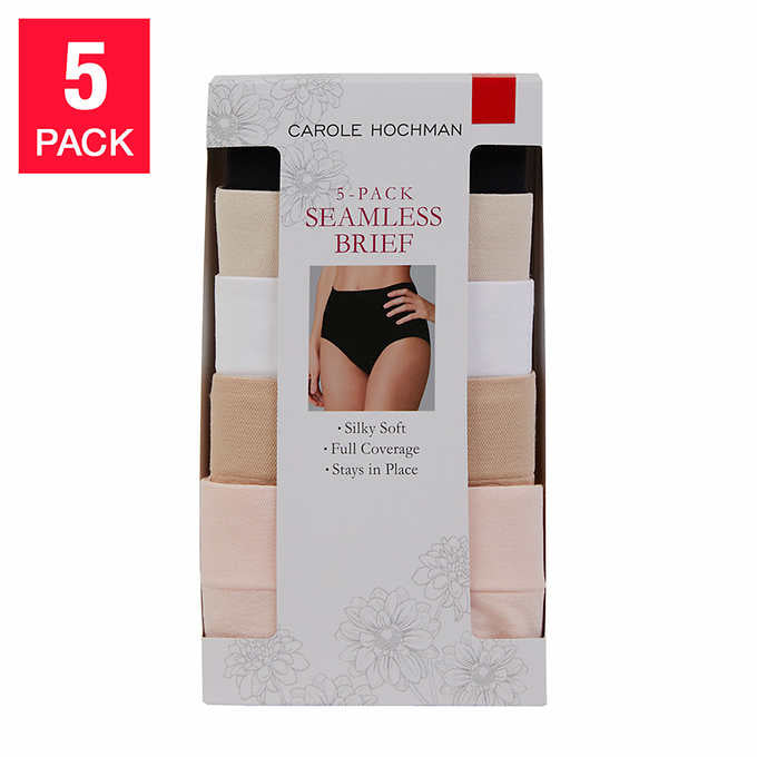 Carole Hochman Ladies Seamless Stay in Place Brief Full Coverage 5 Pack S