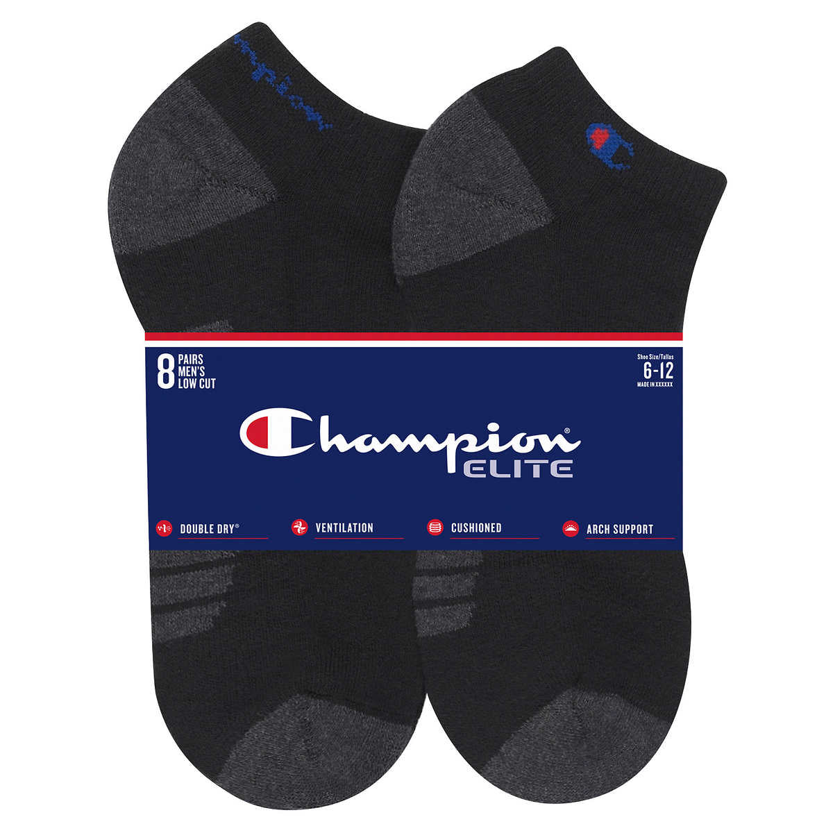 Champion Men's Low Cut Sock, Black (8-Pack)