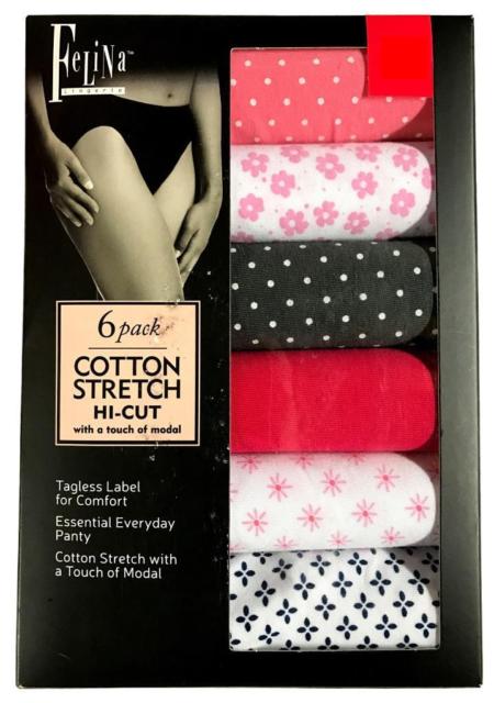 Felina Women's - Hi Cut Cotton Stretch Panties (6 Pack) - ADDROS.COM