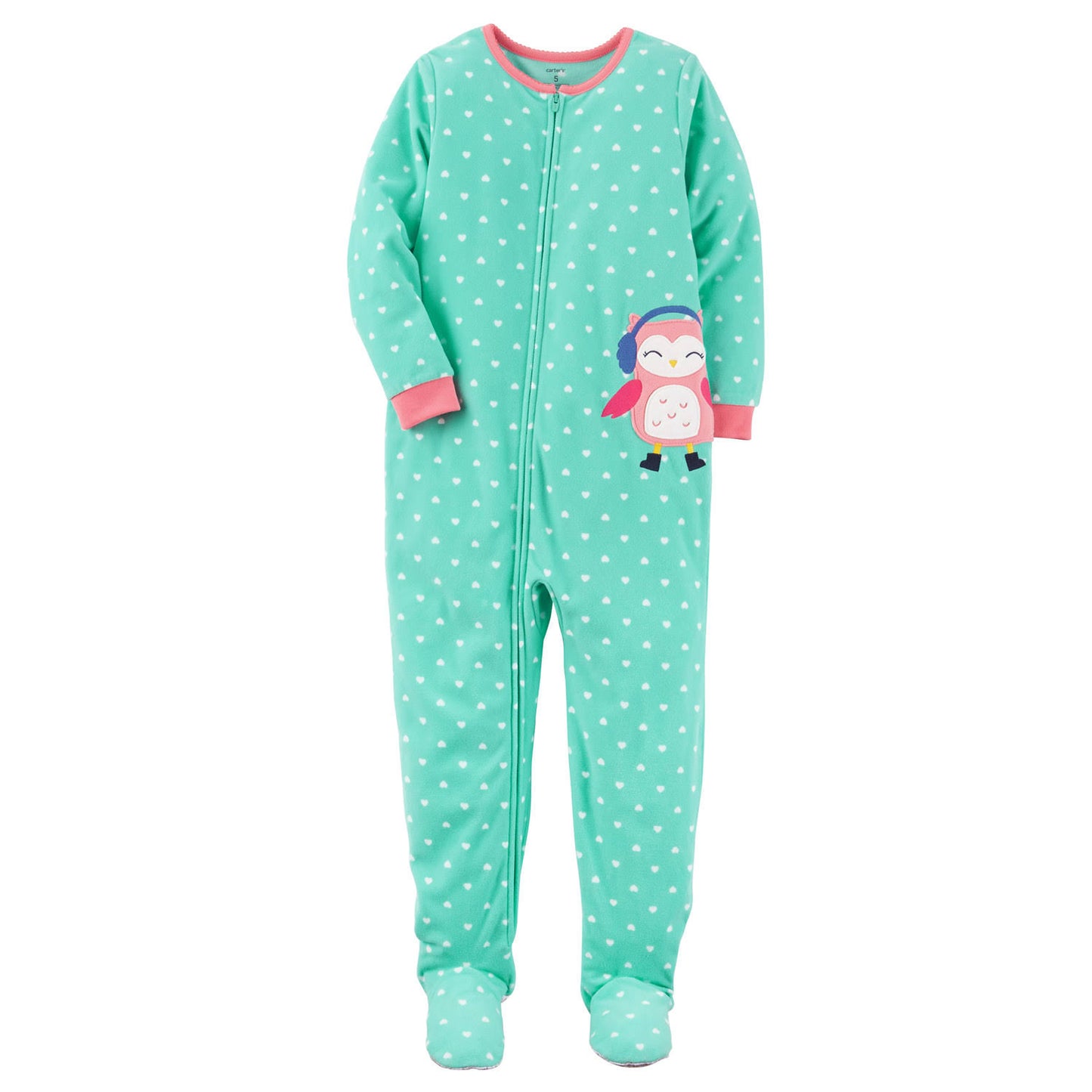 Carter's Heart-Print Owl Footed Fleece Pajamas, Baby Girls (6 Months -5T) 1-Piece - ADDROS.COM