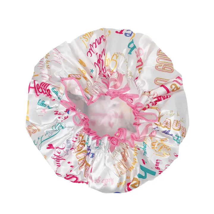 Wrapables Reusable Womens Waterproof Shower Caps, Hello Laughter
