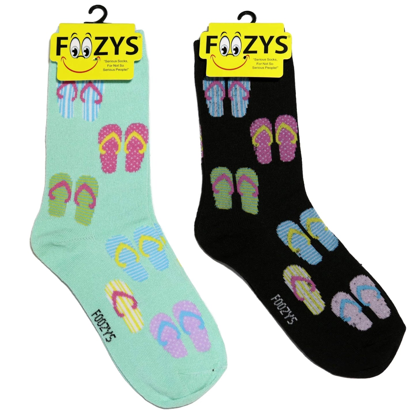 Foozys Women’s Flip Flops Socks, (Black & Teal) (2 Pair)