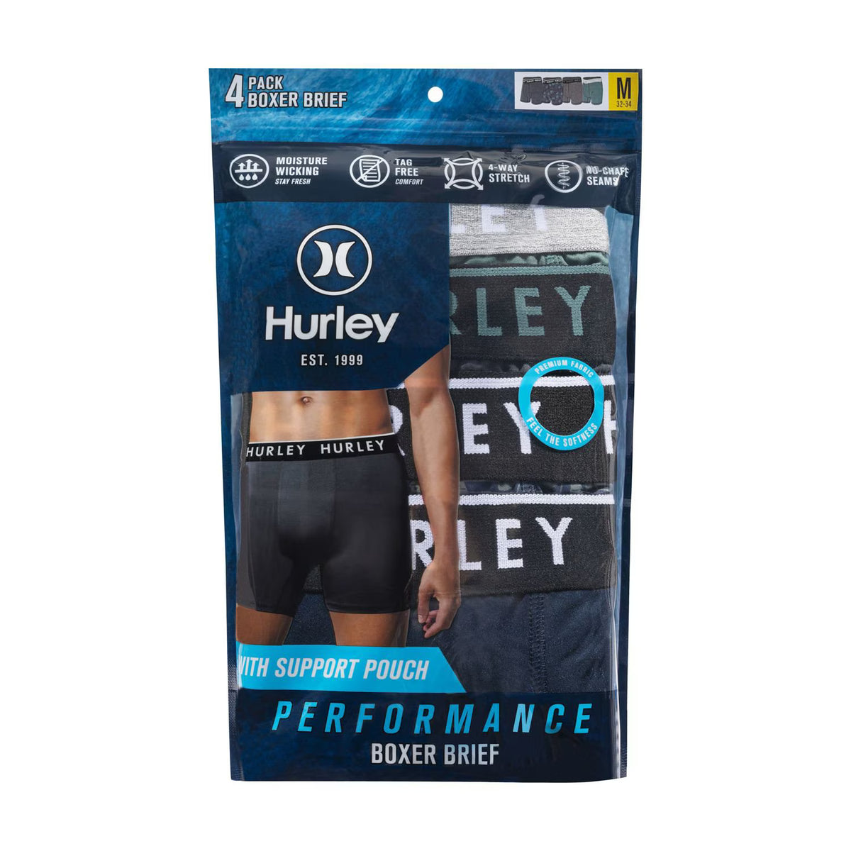 Hurley Men's Boxer Brief, Assorted Colors (4-Pack)