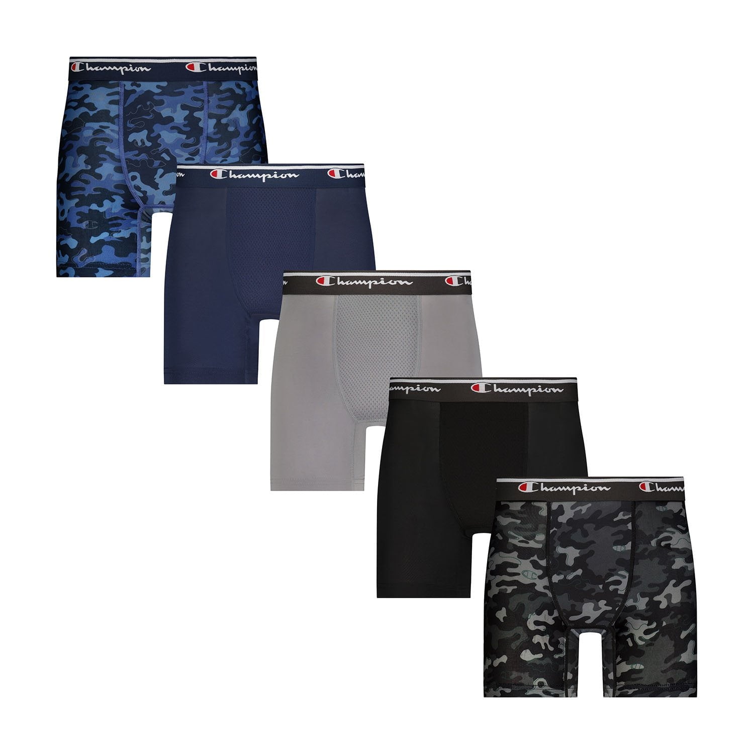 Champion Boys - Performance Boxer Brief, Grey Blue Camo (5-Pack)