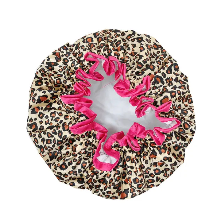 Wrapables Reusable Women's Waterproof Shower Caps, Leopard
