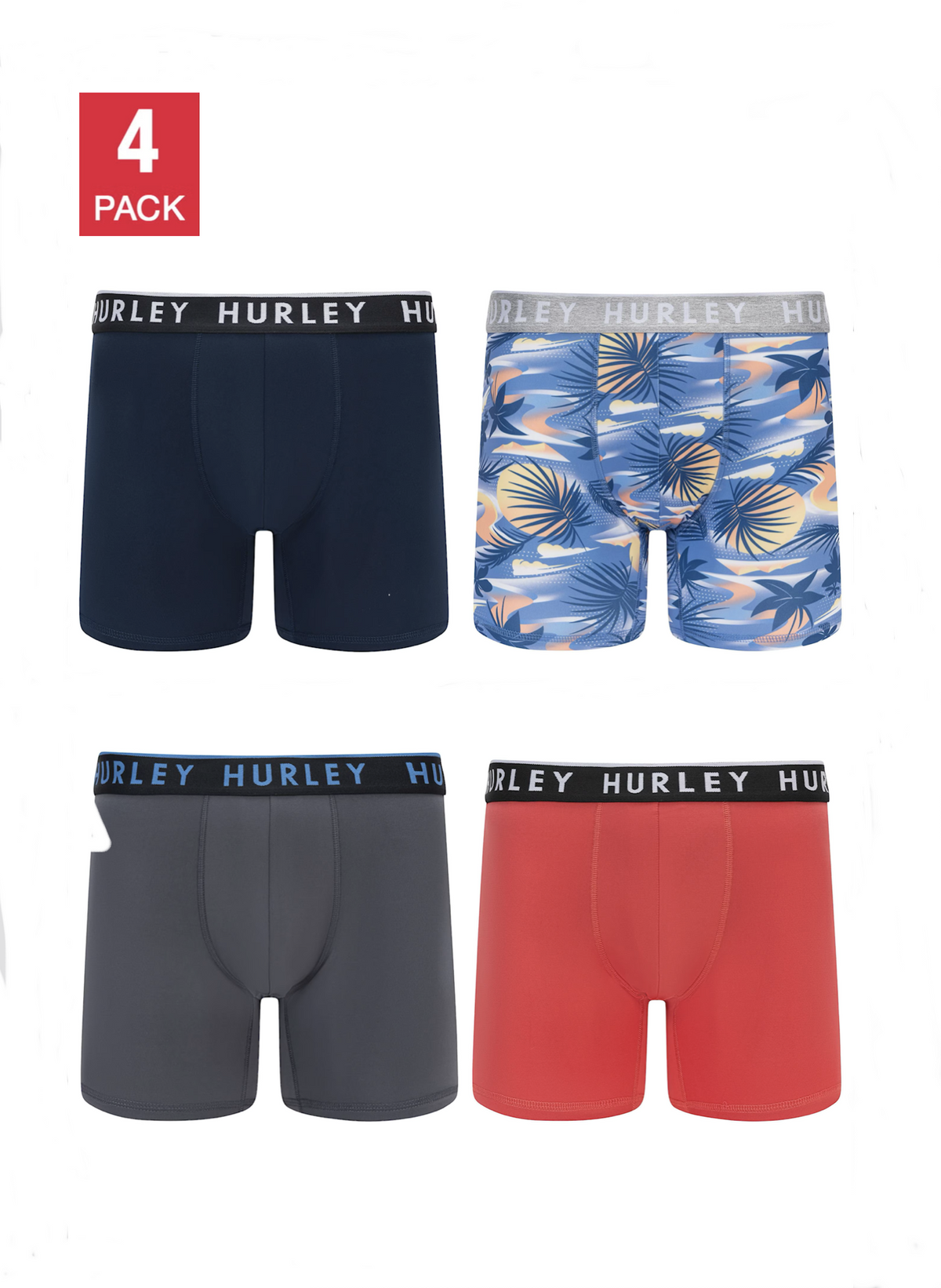 Hurley Men's Mens Boxer Brief, Assorted Colors (4-Pack)