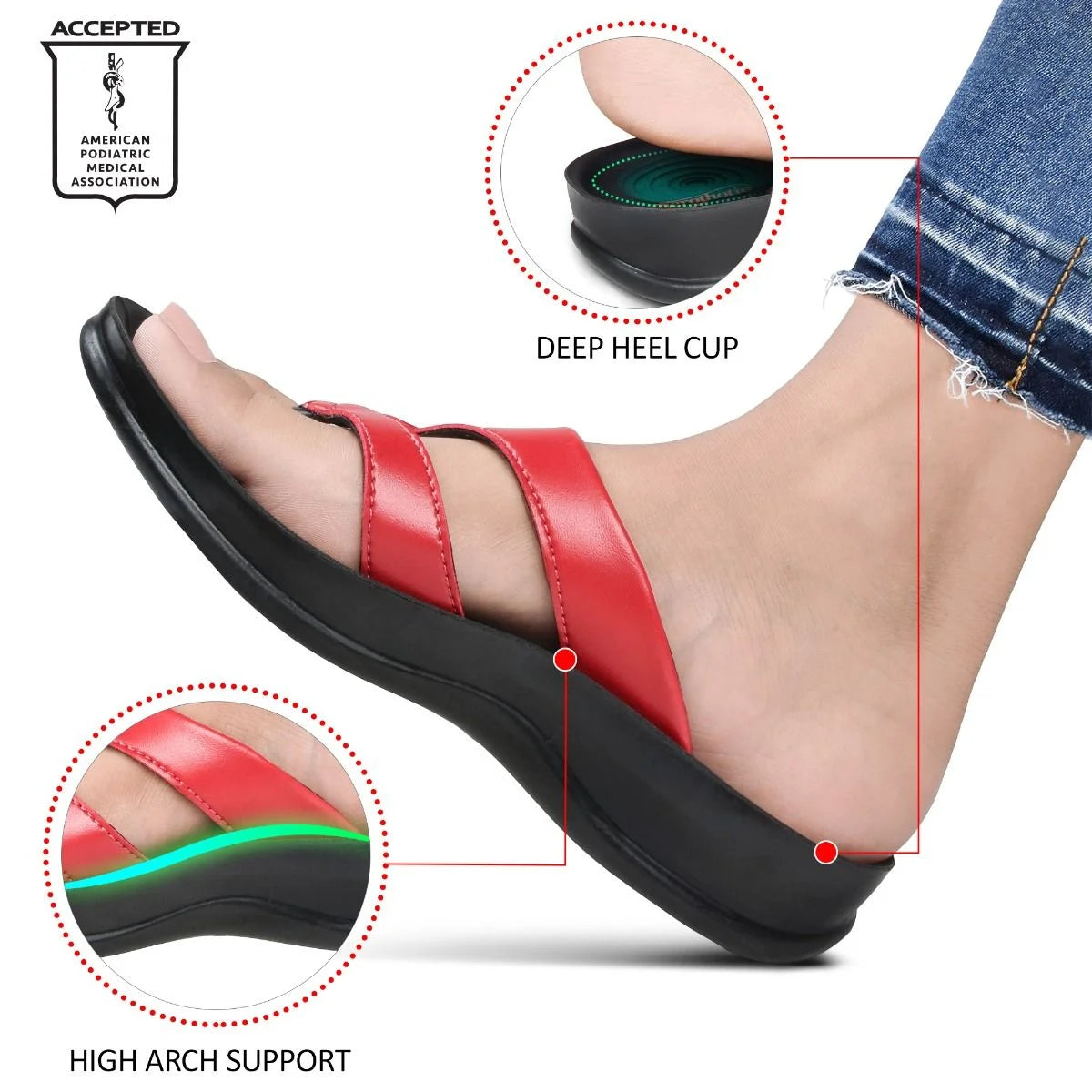 Aerothotic - Raido Women’S Strappy Sandals, Red