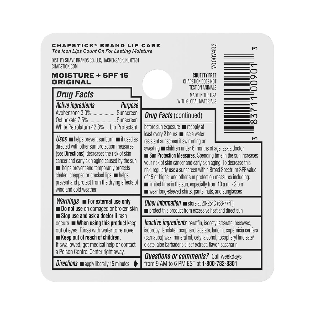 ChapStick Moisturizer Original Lip Balm Tube, SPF 15, 0.15 oz (1 Pack)
