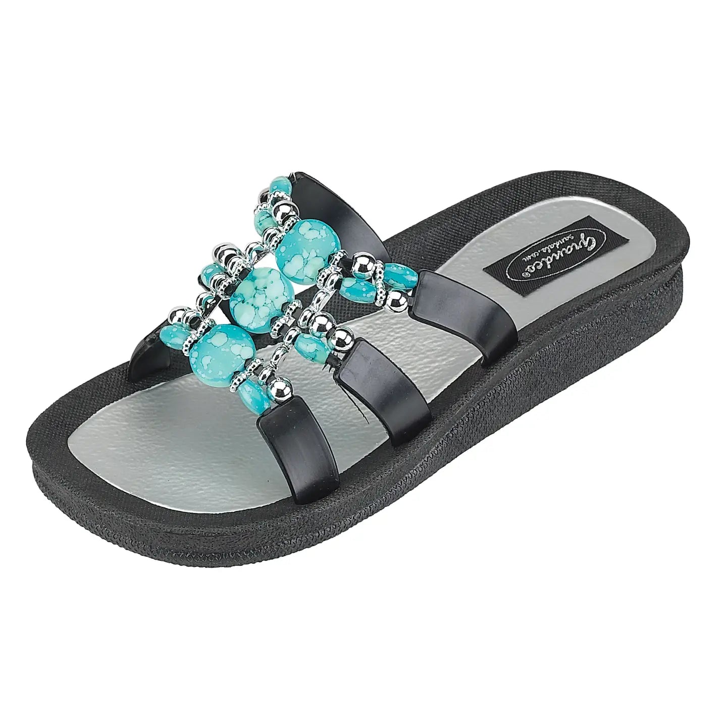 Grandco Sandals - Venice Women's Turquoise Beaded Slide Sandal, Turquoise
