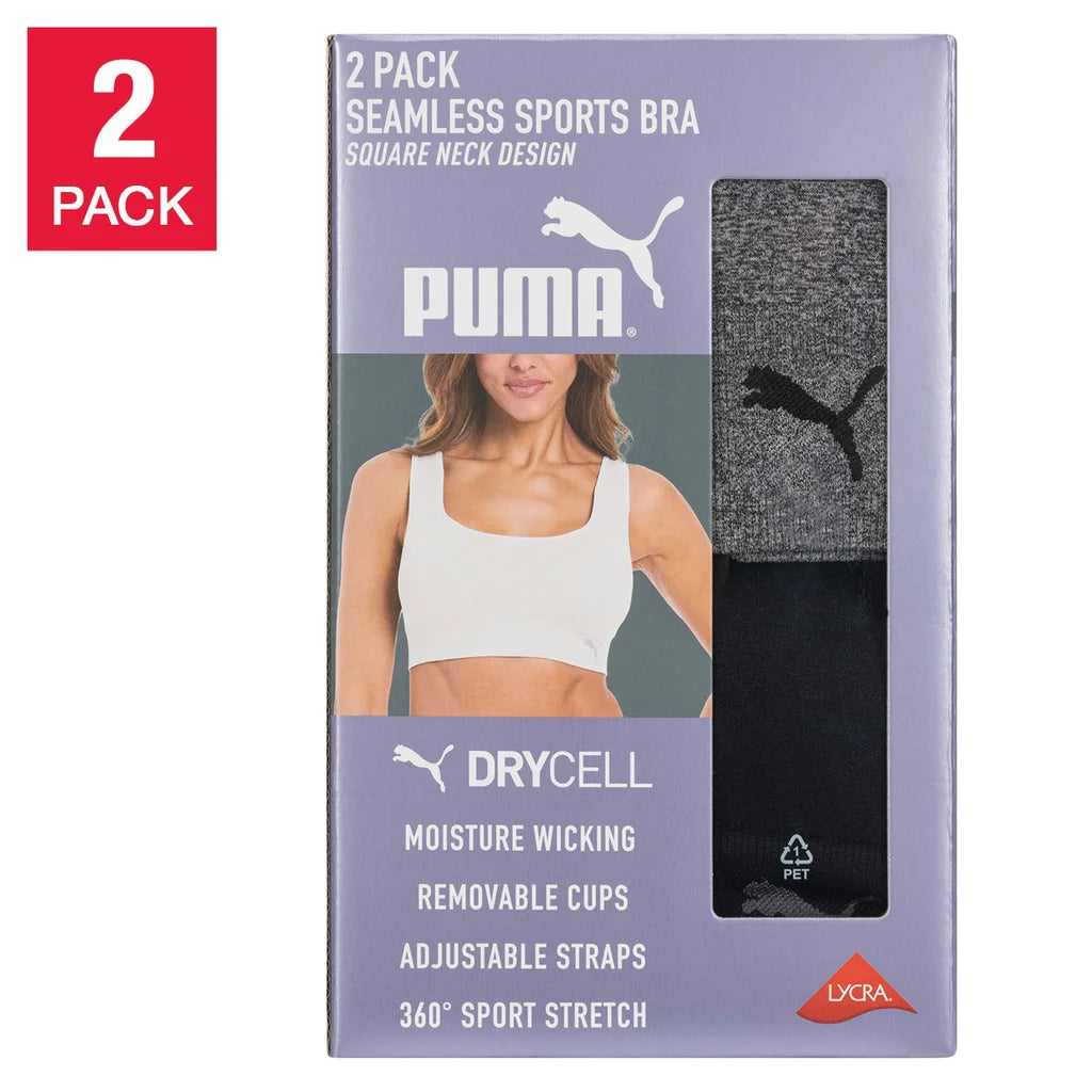 PUMA Ladies' Seamless Sports Bra - (Black) (2-Pair)