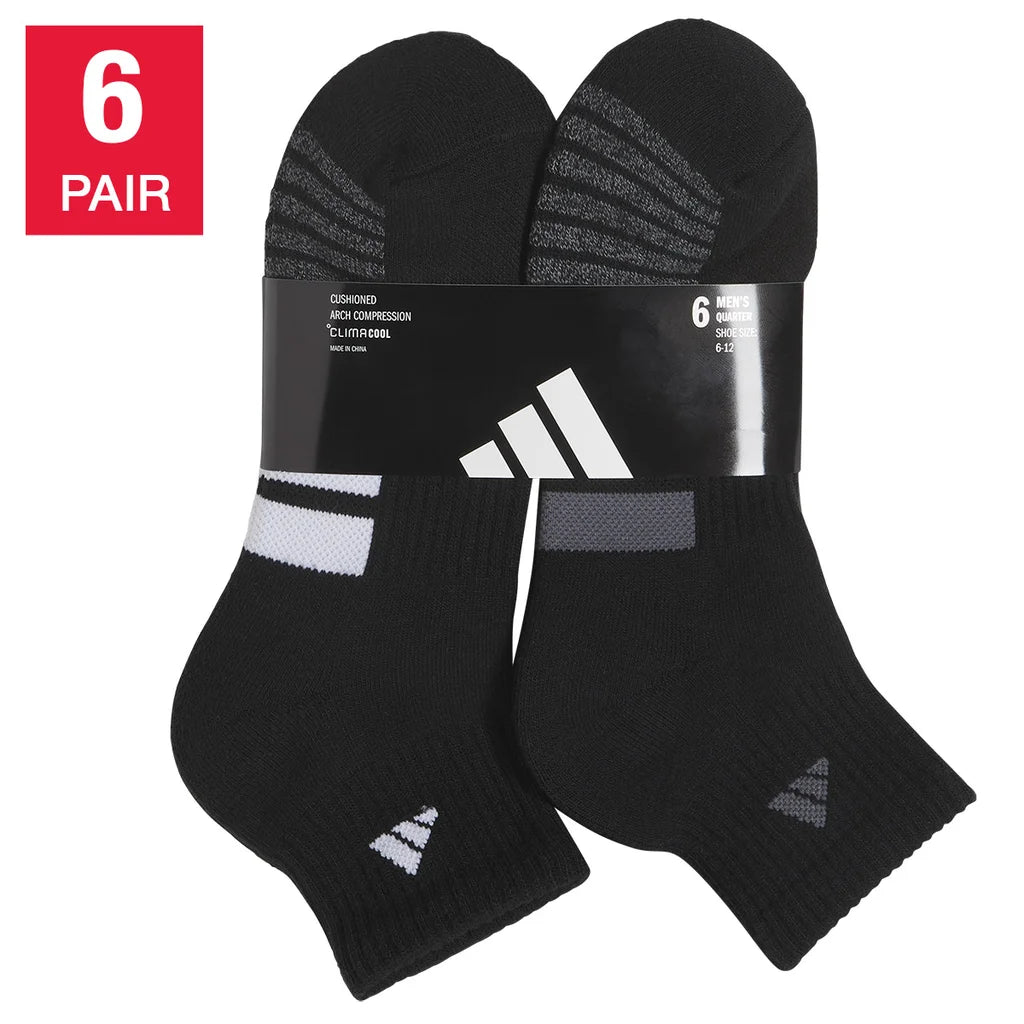 adidas Men's Quarter Sock, 6-12 (Black) (6-pair)