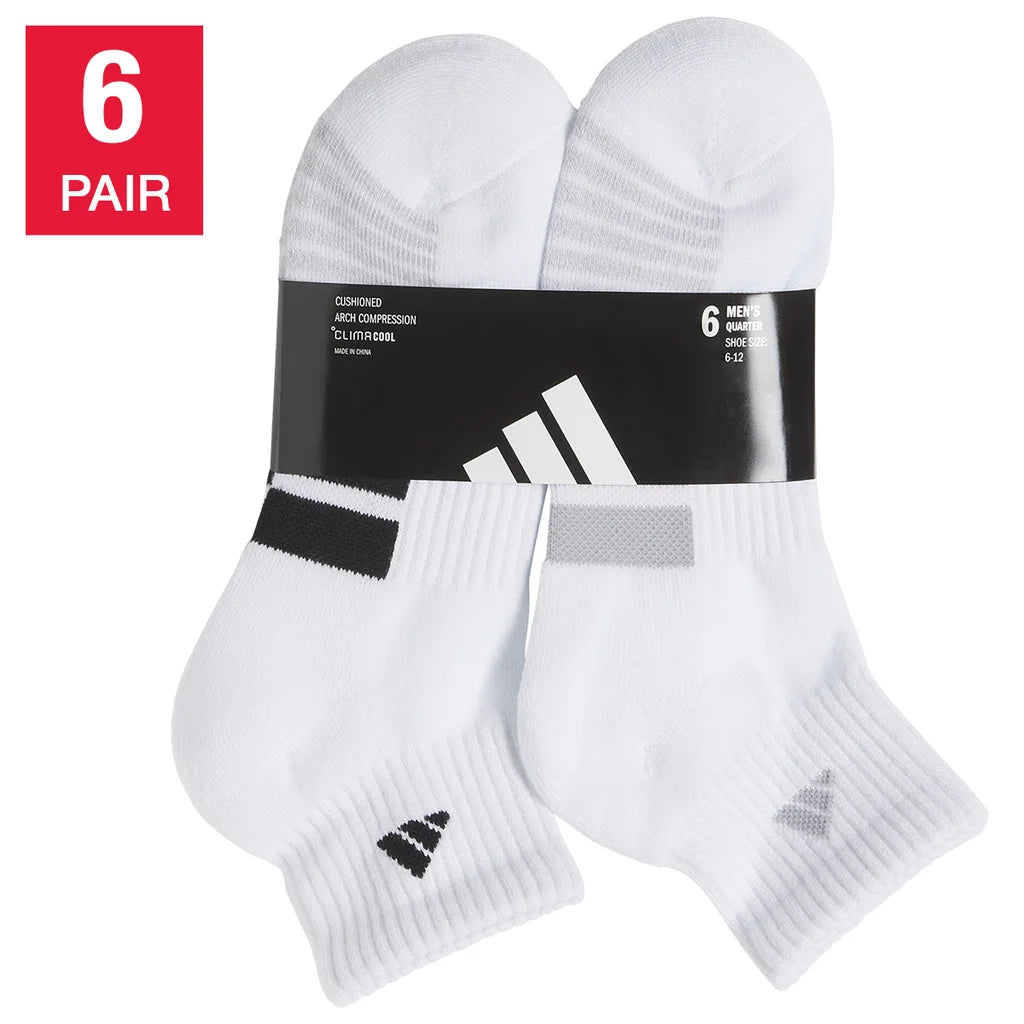 adidas Men's Quarter Sock, 6-12 (White) (6-pair)