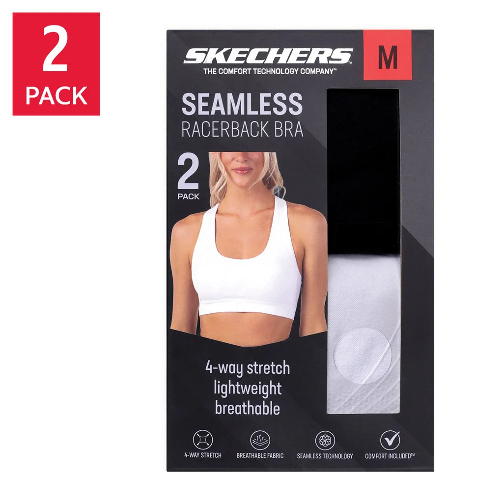 Skechers Women's Seamless Racerback Sports Bra, (2-pack)