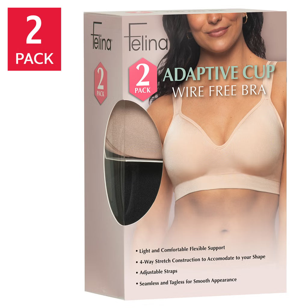 Felina Ladies Adaptive Cup Wire Free Bra (2-pack)