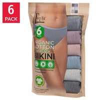 Felina Women's Organic Cotton Stretch Bikini, Assorted Colors (6-Pack)