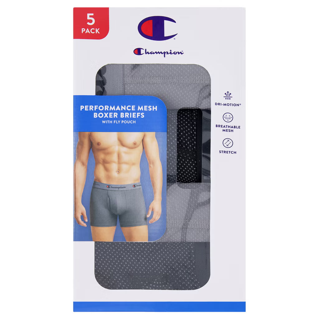 Champion Men's Performance Mesh Boxer Brief, (5-Pack)
