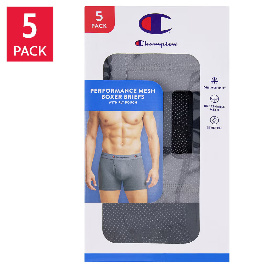 Champion Men's Performance Mesh Boxer Brief, (5-Pack)