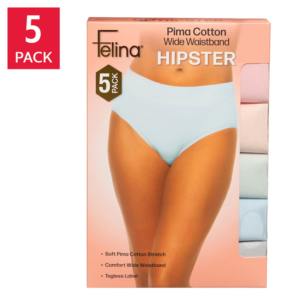 Felina Women's Pima Cotton Hipster, Assorted Colors (5-Pack)