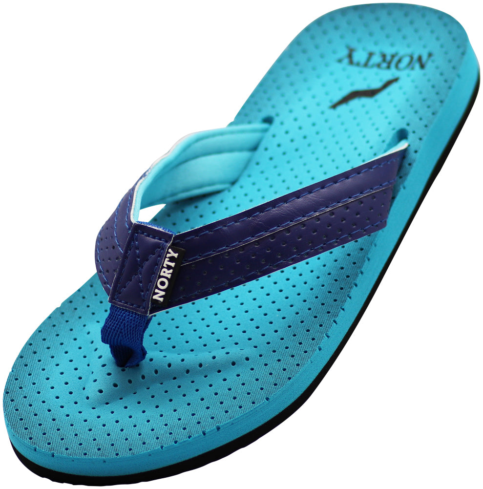 Norty Women's Soft Cushioned Footbed Flip Flop Thong Sandal, Blue