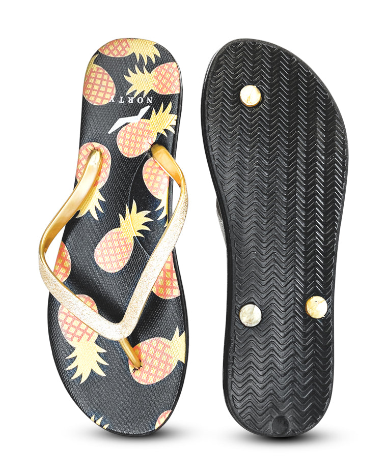 NORTY Womens Eva Flip Flop Sandal Stripes, Black/Pineapples (22016B)