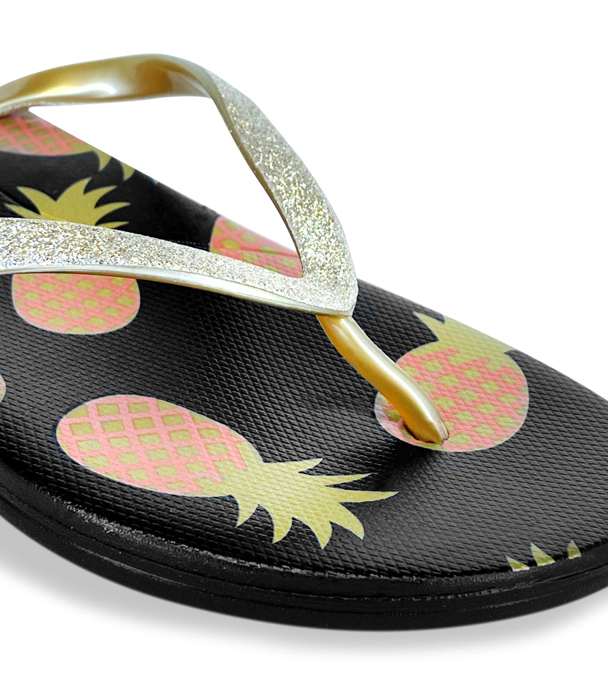 NORTY Womens Eva Flip Flop Sandal Stripes, Black/Pineapples (22016B)