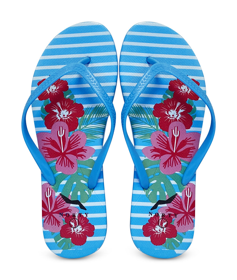 NORTY Womens Eva Flip Flop Sandal Stripes, Hibiscus Stripe (22018A)