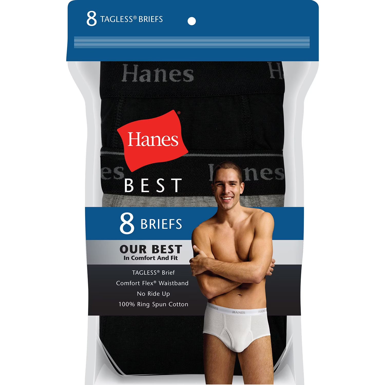 Hanes Men's  Best Brief, Black/Grey, (8-Pack)