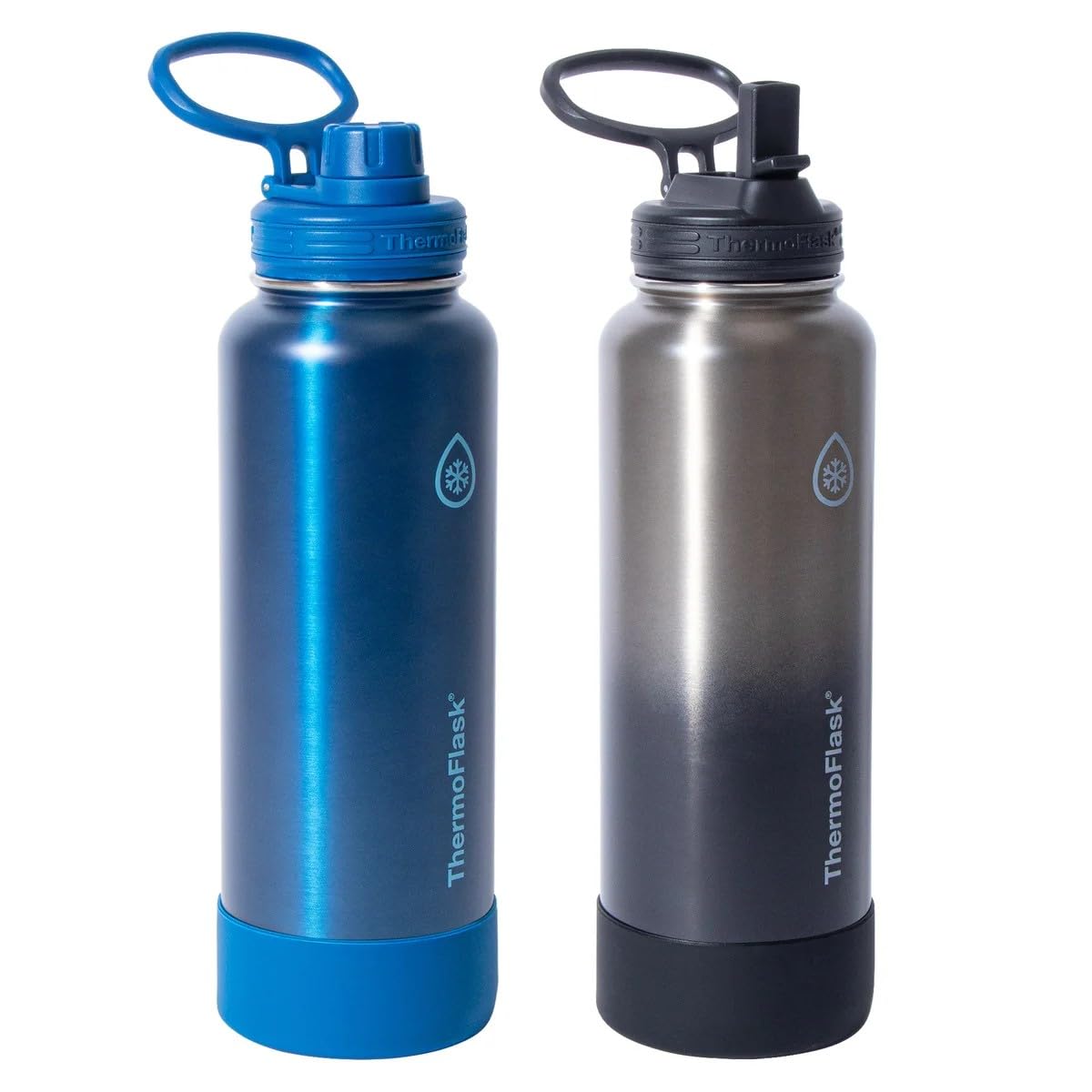 ThermoFlask 40oz Stainless Steel Water Bottle, 2-Pack (Blue-Silver)