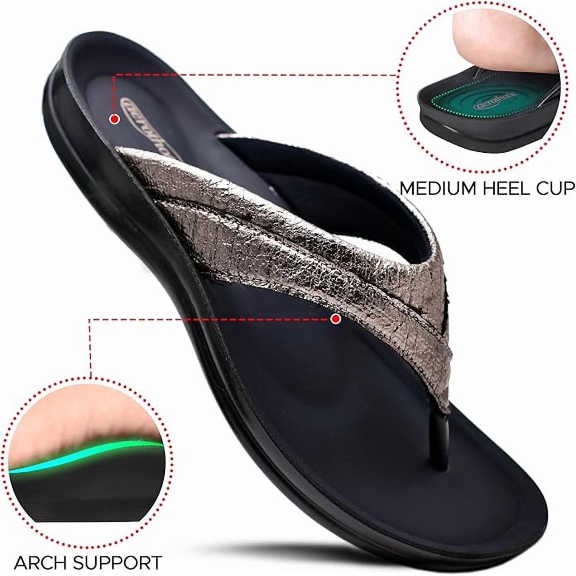 Aerothotic Women's Comfortable Slides, Sela, Grey (L1302)