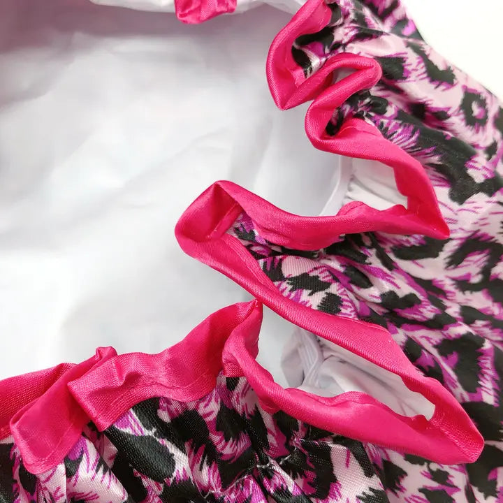 Wrapables Reusable Women's Waterproof Shower Caps, Pink Leopard
