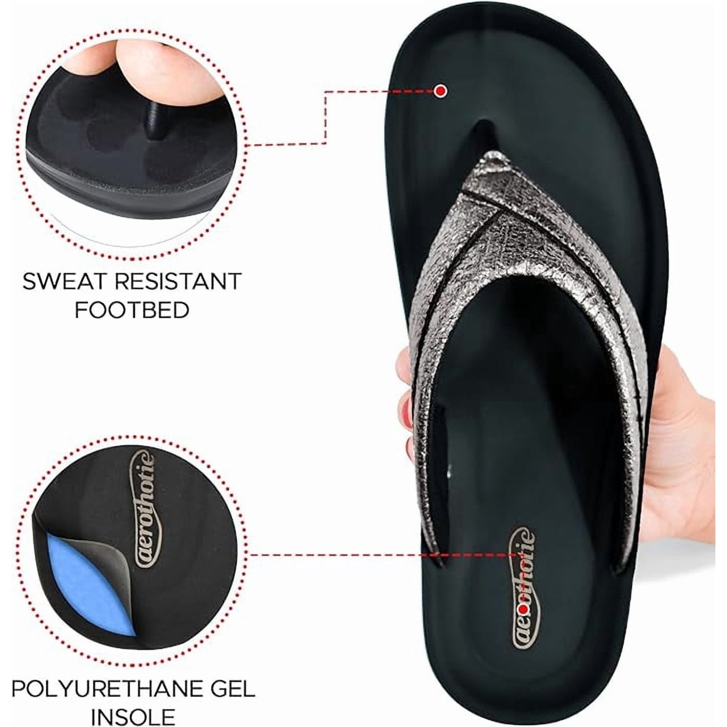 Aerothotic Women's Comfortable Slides, Sela, Grey (L1302)