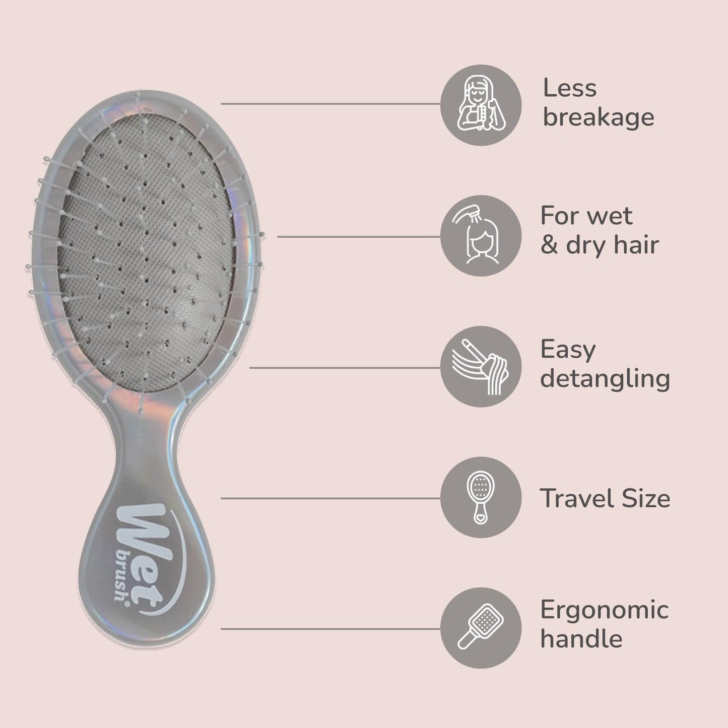 Wet Brush Mini Detangler Hair Brush, Detangling Hairbrush - Chrome