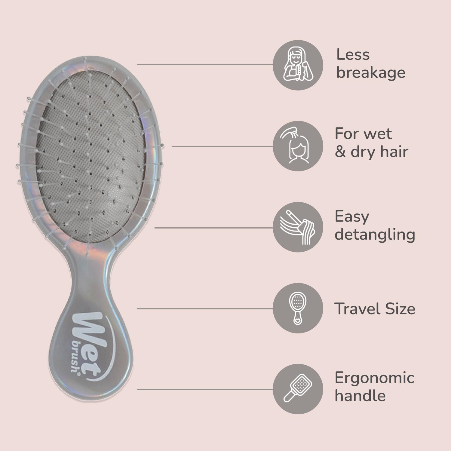 Wet Brush Mini Detangler Hair Brush, Detangling Hairbrush - Chrome