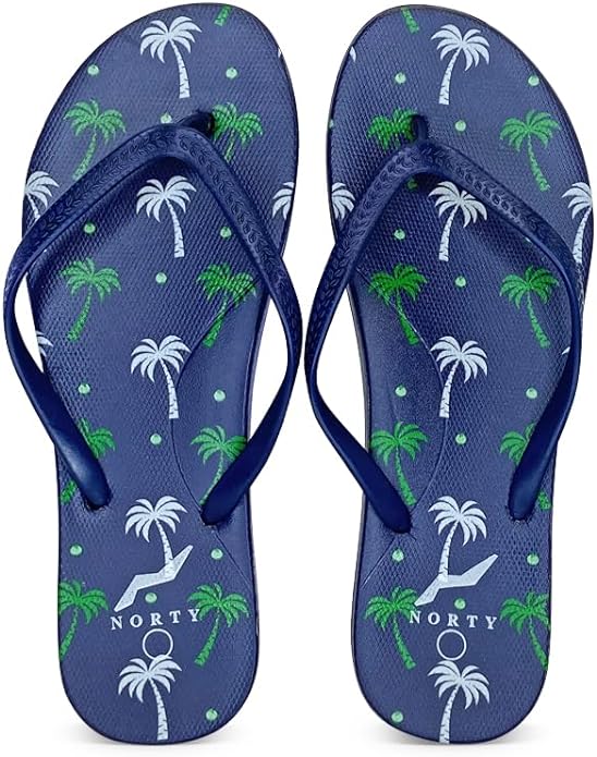 NORTY Women's Easy to Wear Casual EVA Flip Flop Sandal, Navy Palm (22019A)
