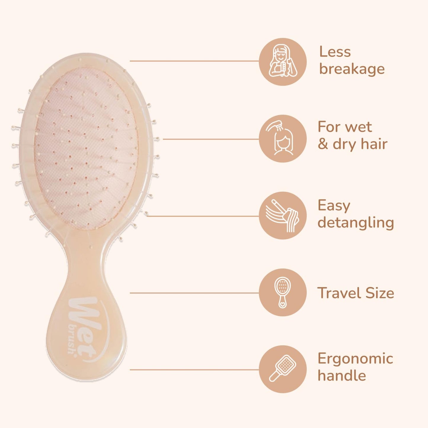 Wet Brush Mini Detangler Hair Brush, Detangling Hairbrush - Cream