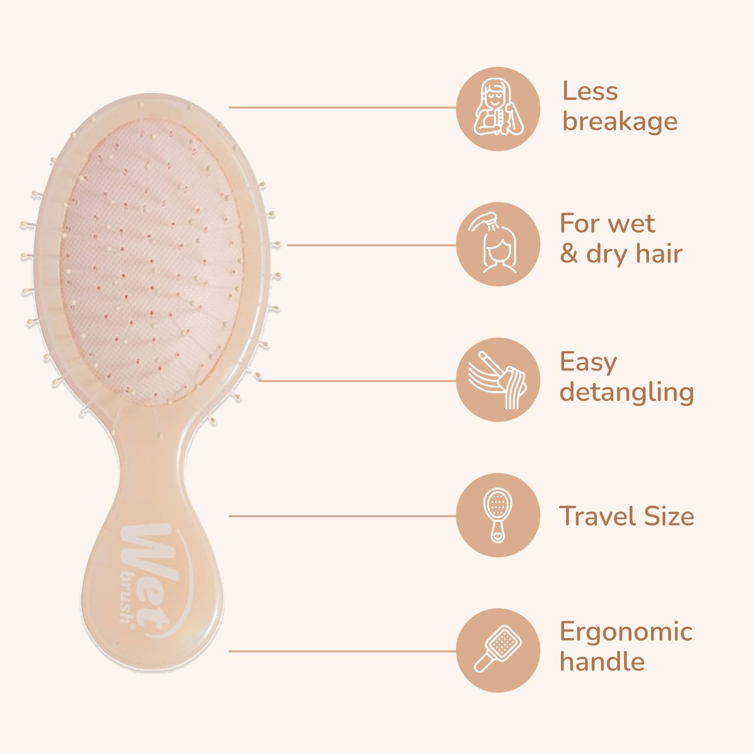 Wet Brush Mini Detangler Hair Brush, Detangling Hairbrush - Cream