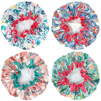Wrapables Double Layer Waterproof Shower Caps, Dots, Llamas & Ocean Fun (Set of 4)