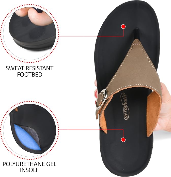 Aerothotic Women's Comfortable Arch Support Sandal, Shale, Khaki (L0817)