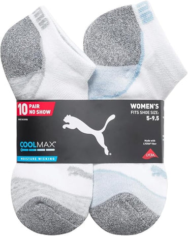 PUMA Women's Sports No-Show Socks, Assorted colors (10-Pair)