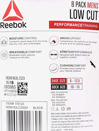Reebok Men's Cushion Low Cut Socks (8 Pack) (170123)