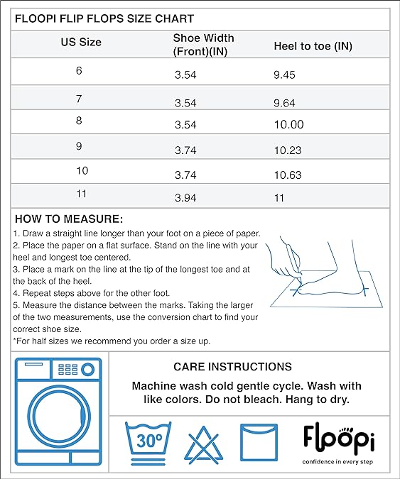 Floopi Size Chart Floopi Women'S Zoey Thong Flip Flop – ADDROS, LLC