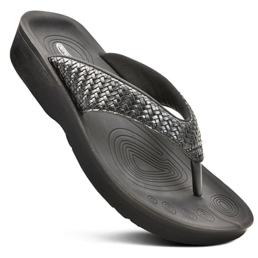 Aerothotic - Dune Women’s Arch Support Thong Flip Flop Sandals , Black