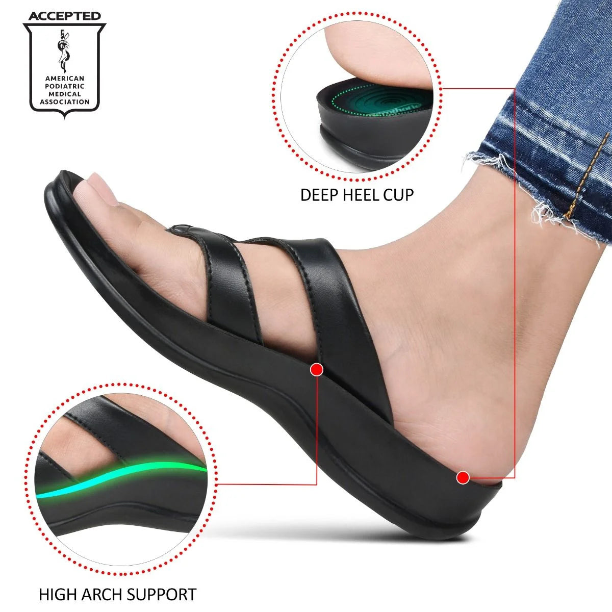Aerothotic - Raido Women’S Strappy Sandals, Black