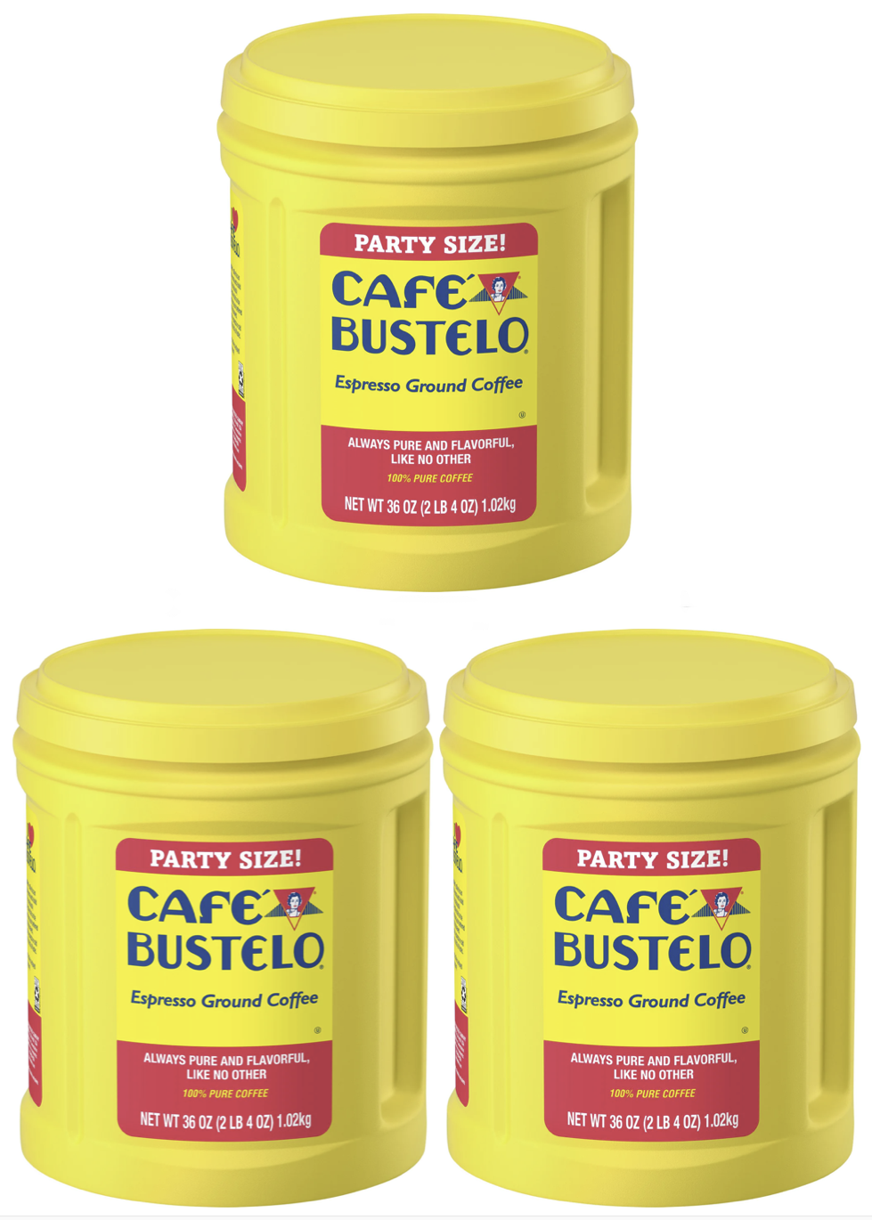 Cafe Bustelo Espresso Dark Roast, Ground Coffee Canister, 36 oz (3-Pack)
