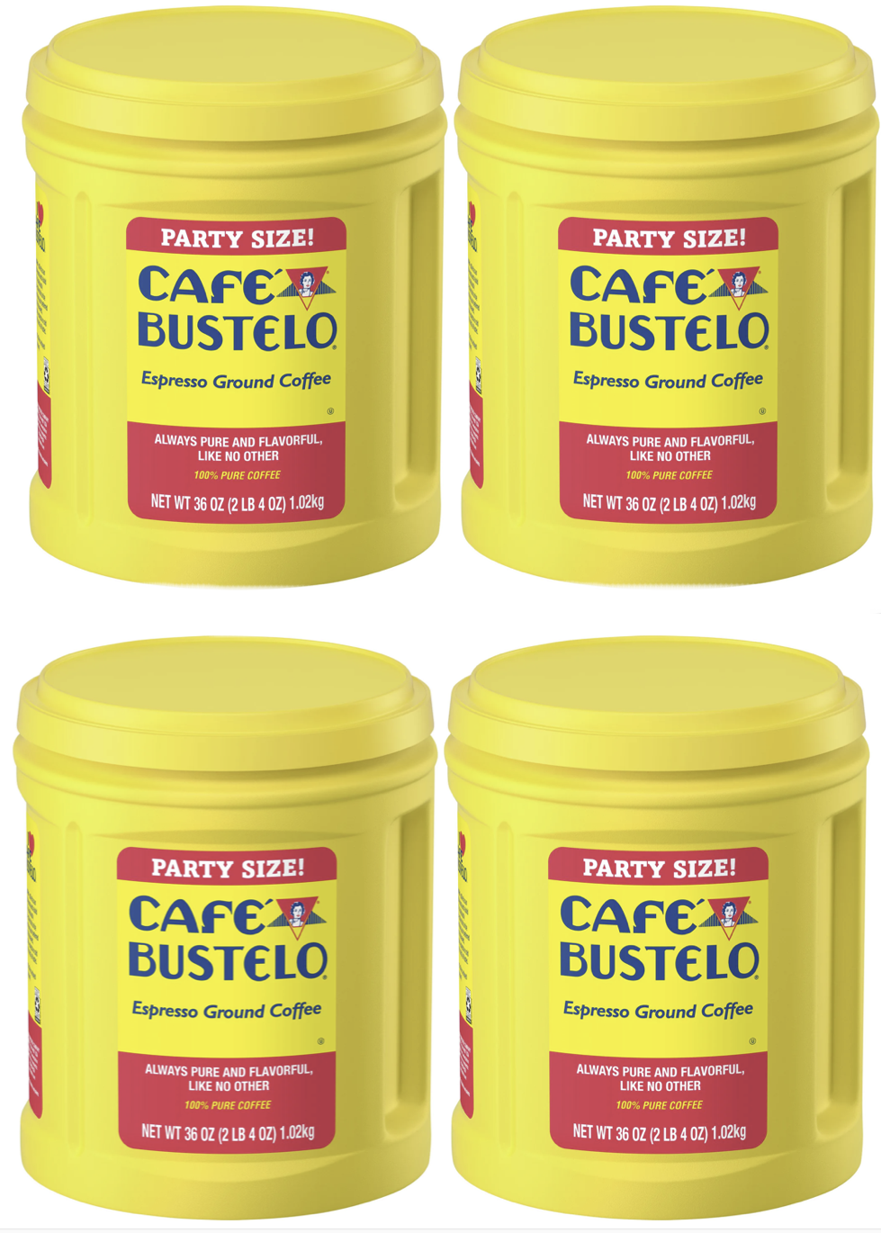 Cafe Bustelo Espresso Dark Roast, Ground Coffee Canister, 36 oz (4-Pack)