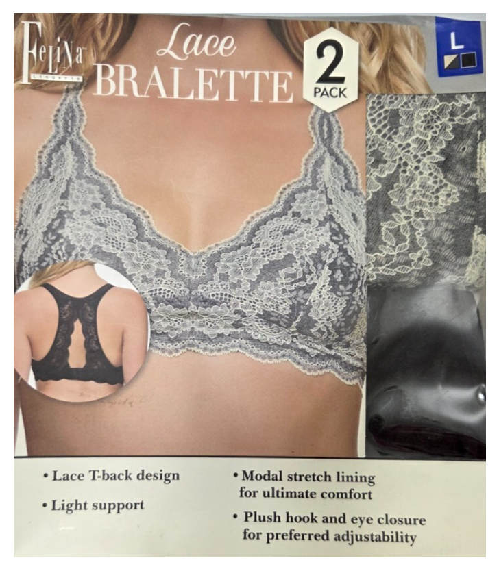 Felina lace Bralette 2-Pack (Grey/Black - Large)
